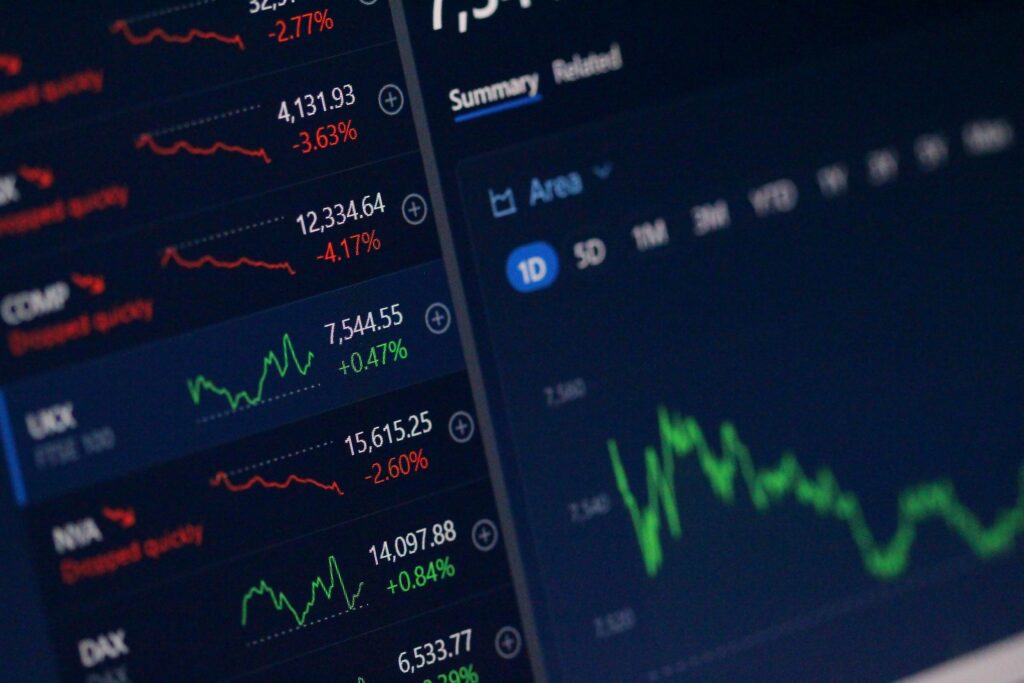 Screen displaying stock market data